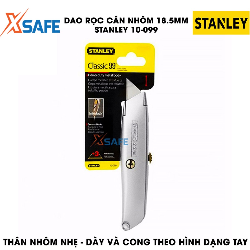 Dao Rọc Cán Nhôm STANLEY 10-099 18.5x152mm, Lưỡi Dao Hợp Kim Thép Cán Nhôm Cao Cấp, Trọng Lượng Nhẹ Bền
