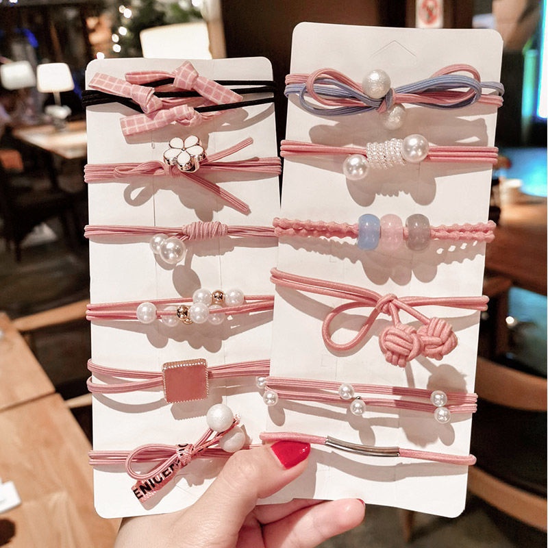 AL006-Set 12 dây cột tóc bi nơ xinh xắn phong cách Korea