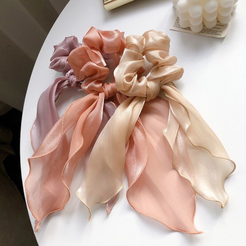 Mới về Cột tóc nơ satin thắt nút dây dài phong cách Hàn Quốc