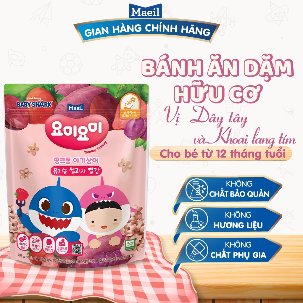 Bánh gạo ăn dặm hữu cơ Maeil Hàn Quốc vị dâu tây và khoai lang Stage 2 12M DATE T5/2023