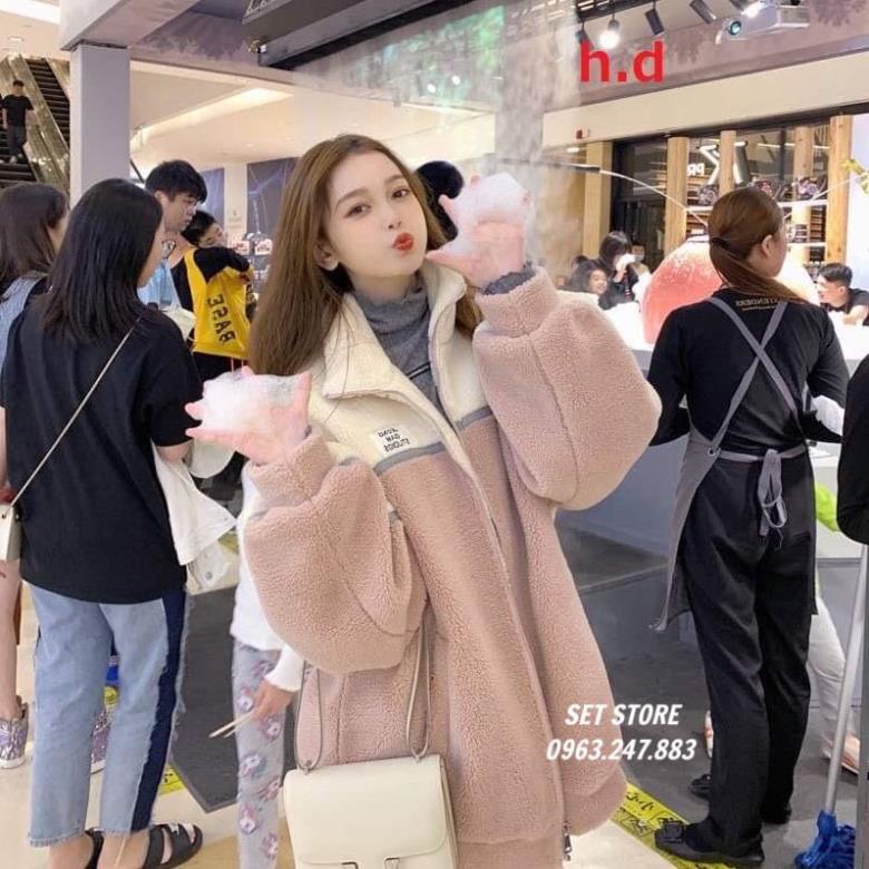 Áo khoác lông Ulzzang Hồng Phối Sữa,Phong cách cổ trụ Unisex Hàn Quốc mềm mịn đẹp - Hàng nhập khẩu