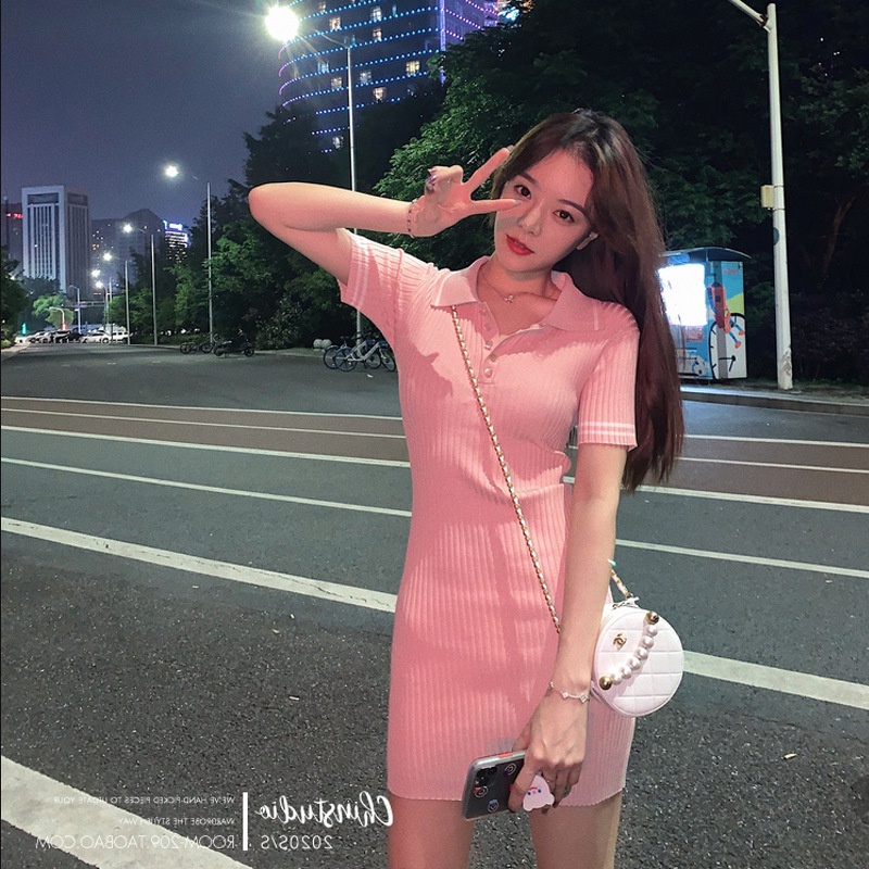 MS564 Váy đầm polo len nữ viền màu dáng ôm