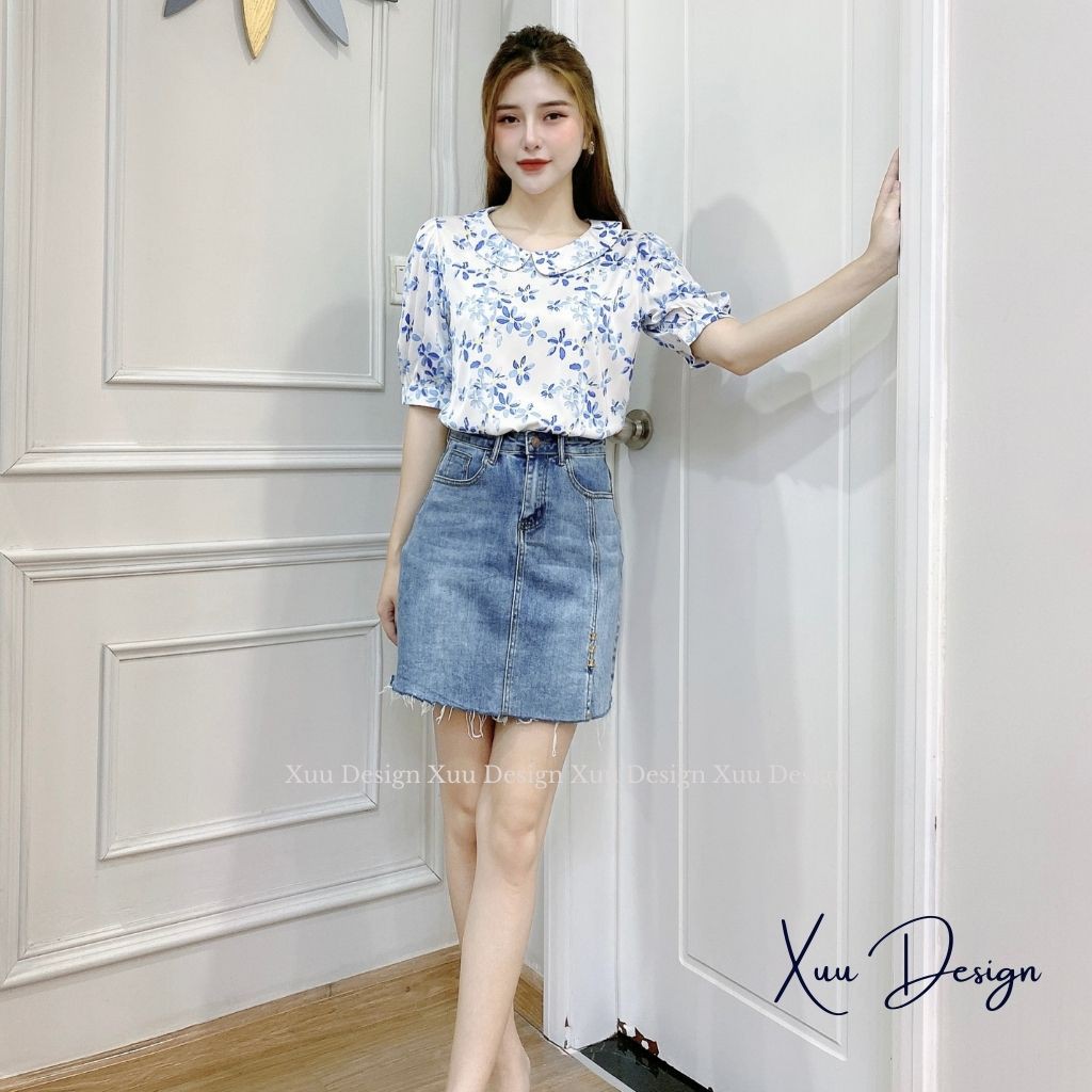 Áo sơ mi nữ Xuu Design Áo kiểu nữ hoa nhí tay lỡ thời trang màu tươi sáng trẻ trung phong cách công sở - Xu14