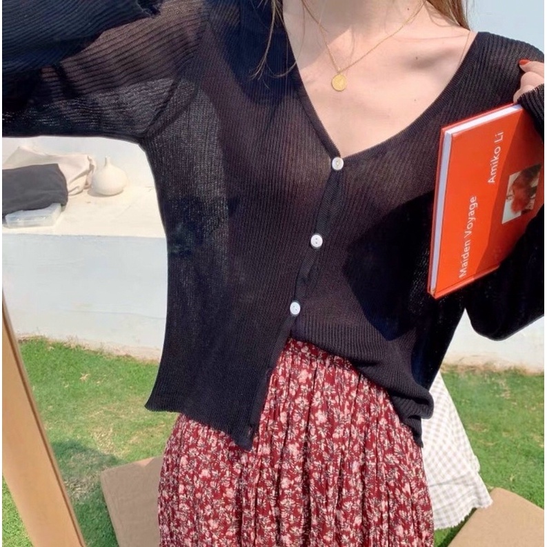 áo len khoác cardigan mỏng cổ tim cài khuy basic (6048#) | BigBuy360 - bigbuy360.vn