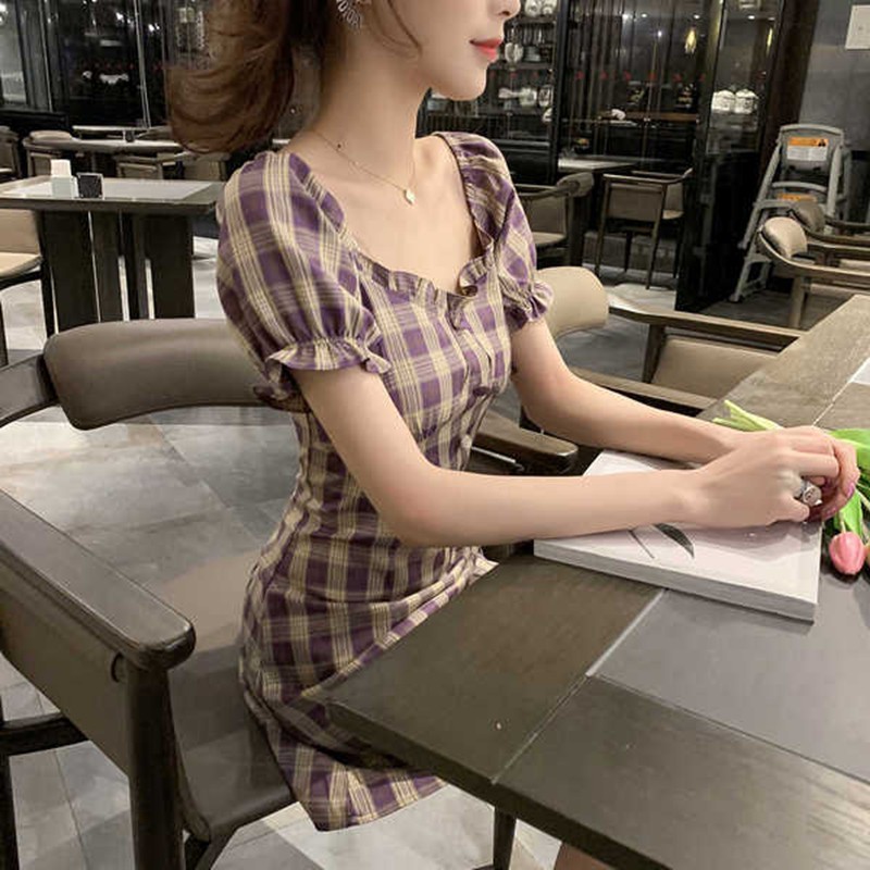 Váy Nữ Cộc Tay Kẻ Caro, Đầm Nữ Kẻ Ô Phong Cách Hàn Quốc Moda.H | BigBuy360 - bigbuy360.vn