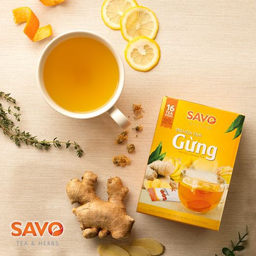 Trà SAVO Gừng Hòa Tan (Instant ginger Tea) - Hộp 16 gói x 12g