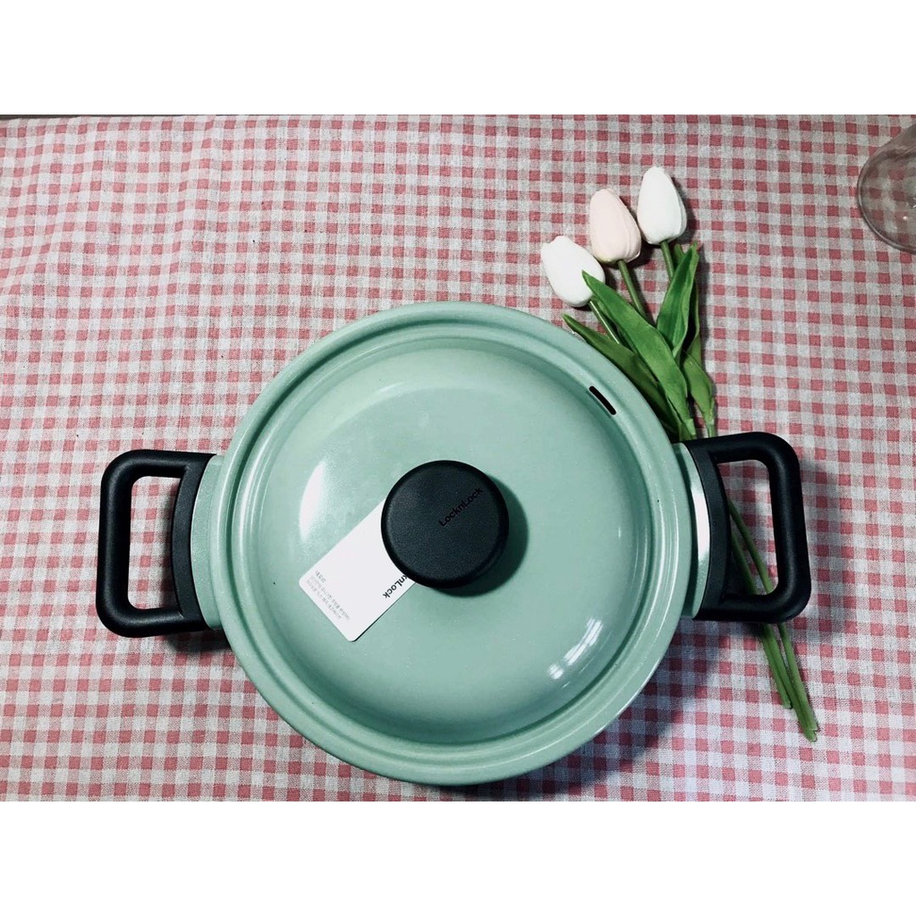 Bộ Nồi Chảo Quánh Decore Lock&amp;Lock  LDE1244IH size 24cm cao 11.3cm với màu Xanh Mint