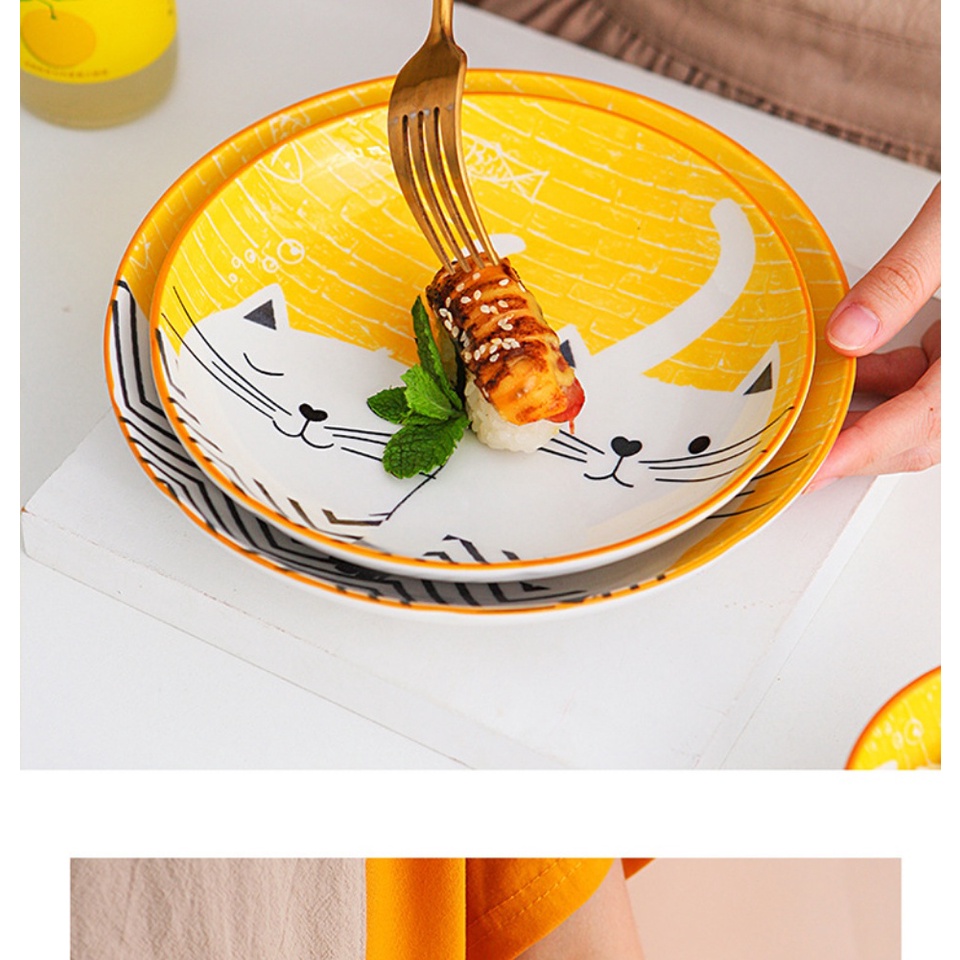 Bộ chén bát đĩa sứ ăn dặm Mèo Cute phong cách Nhật bản dễ thương cho bé