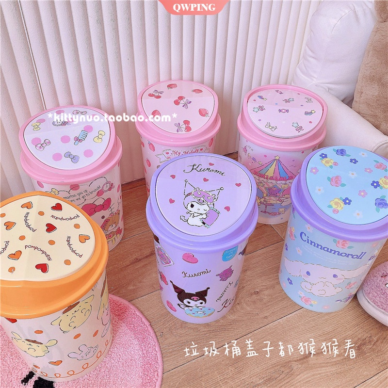Thùng Rác Nắp Lật Để Bàn Hình Mèo Hoạt Hình Kt My Melody Purin Kuromi Cinnamoroll Lật Cho Phòng Ngủ Bé Gái