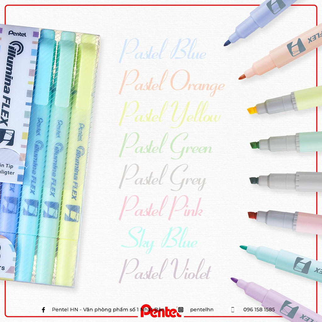 Bút Dạ Quang 2 Đầu Pentel Màu Pastel SLW11P Pentel Pastel Highlighter