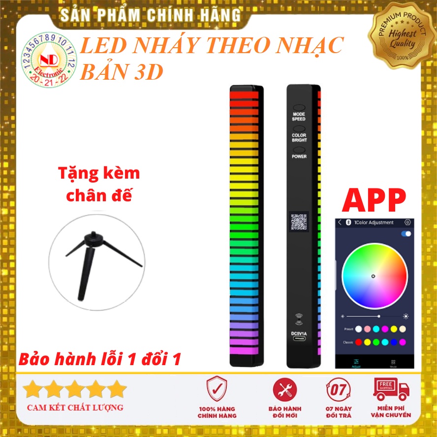 Thanh Đèn LED RGB 3D Nháy Theo Nhạc, Cảm Biến Âm Thanh Tự Động, Tặng Kèm Nguồn 5V/1A, Bảo Hành 3 Tháng