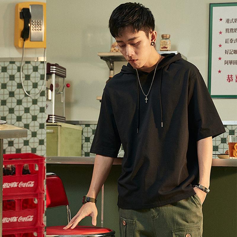 Áo Hoodie Tay Ngắn Màu Trơn Thời Trang Dành Cho Nam