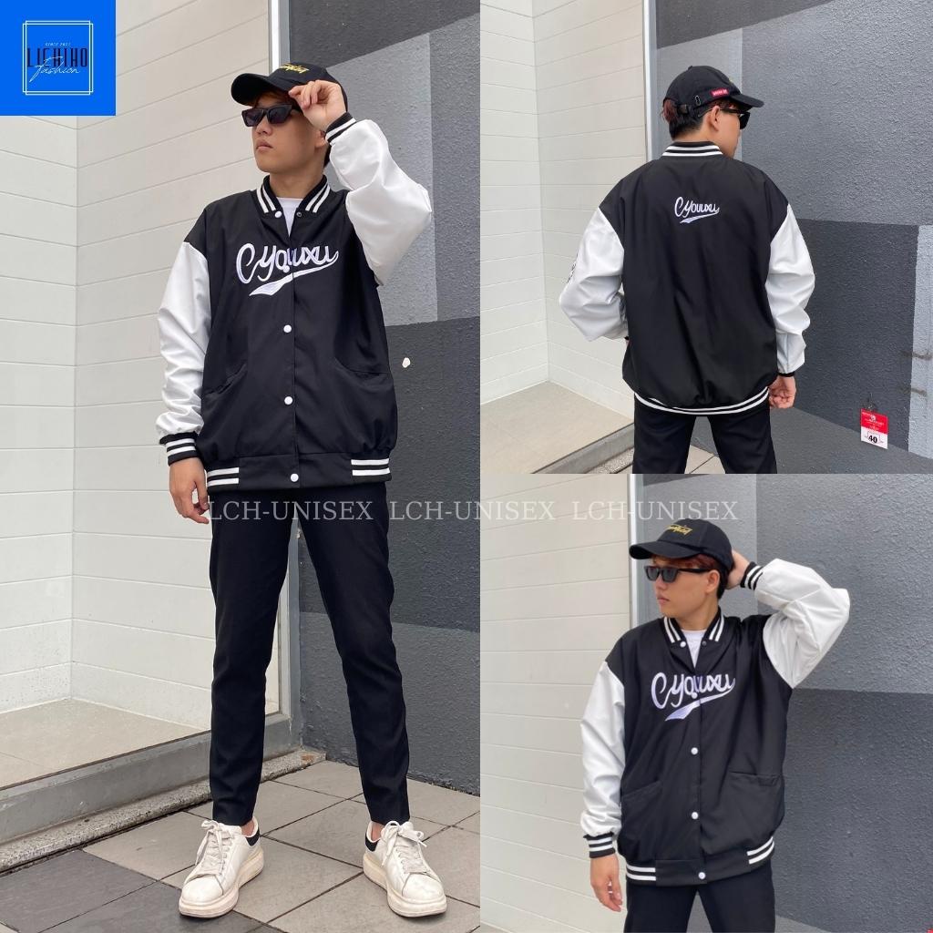 Áo khoác bomber unisex form rộng CYOUUXU Varsity jacket bóng chày nam nữ vải dù 2 lớp LCH