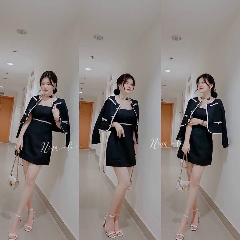 SET ĐẦM DẠ HAI DÂY KÈM KHOÁC (KÈM VIDEO HÌNH THẬT)