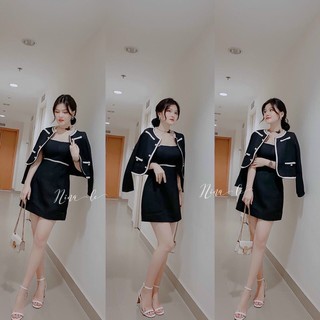 Set đầm dạ hai dây kèm khoác