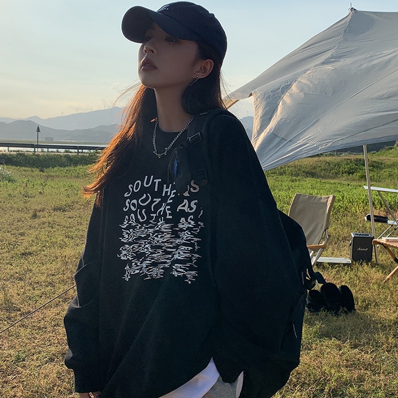 【ZHELIHANGFEI】Áo Thun Tay Dài Form Rộng Họa Tiết In Theo Phong Cách Retro Dễ Phối Đồ