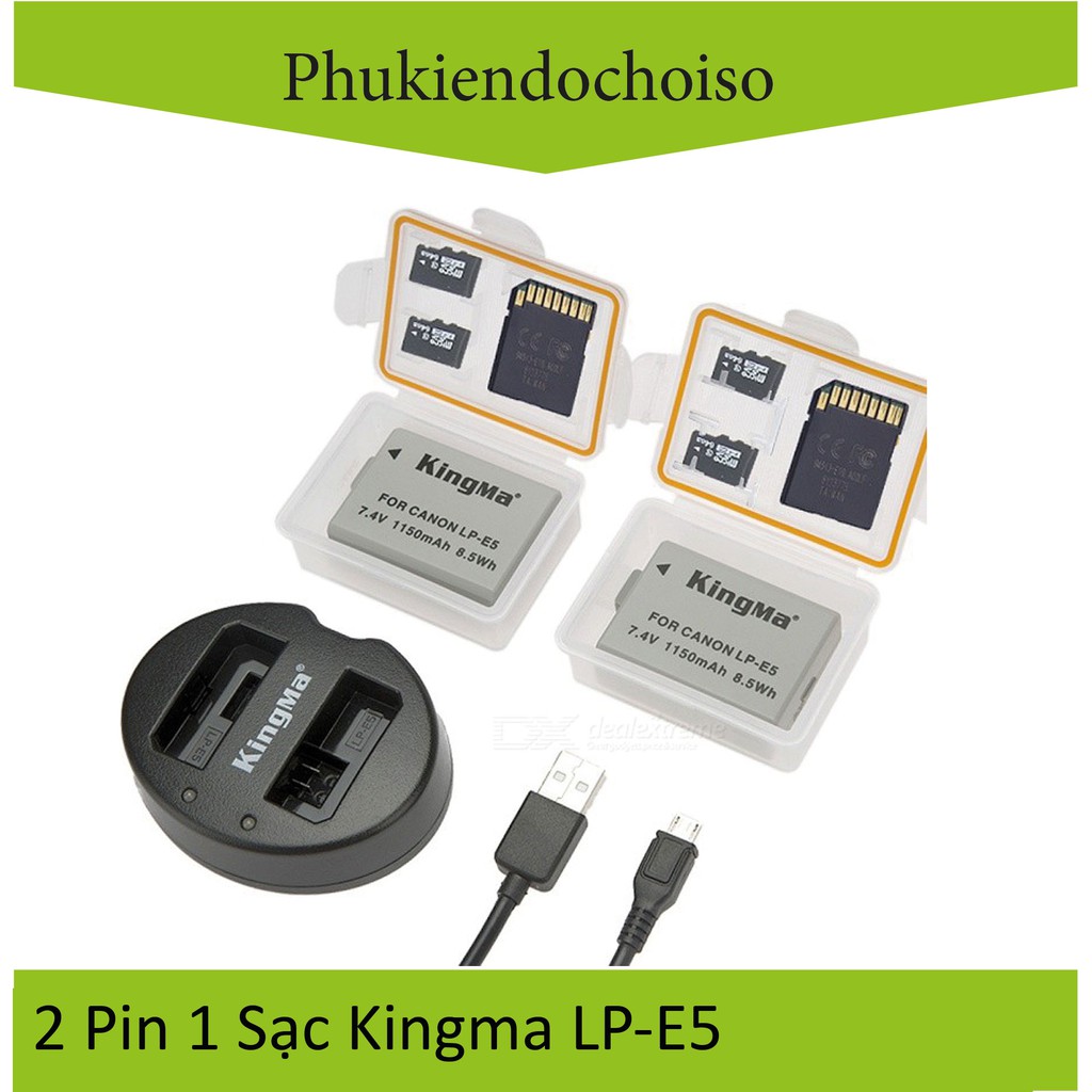 Pin sạc Kingma cho Canon LP-E5 + Hộp đựng Pin, Thẻ nhớ