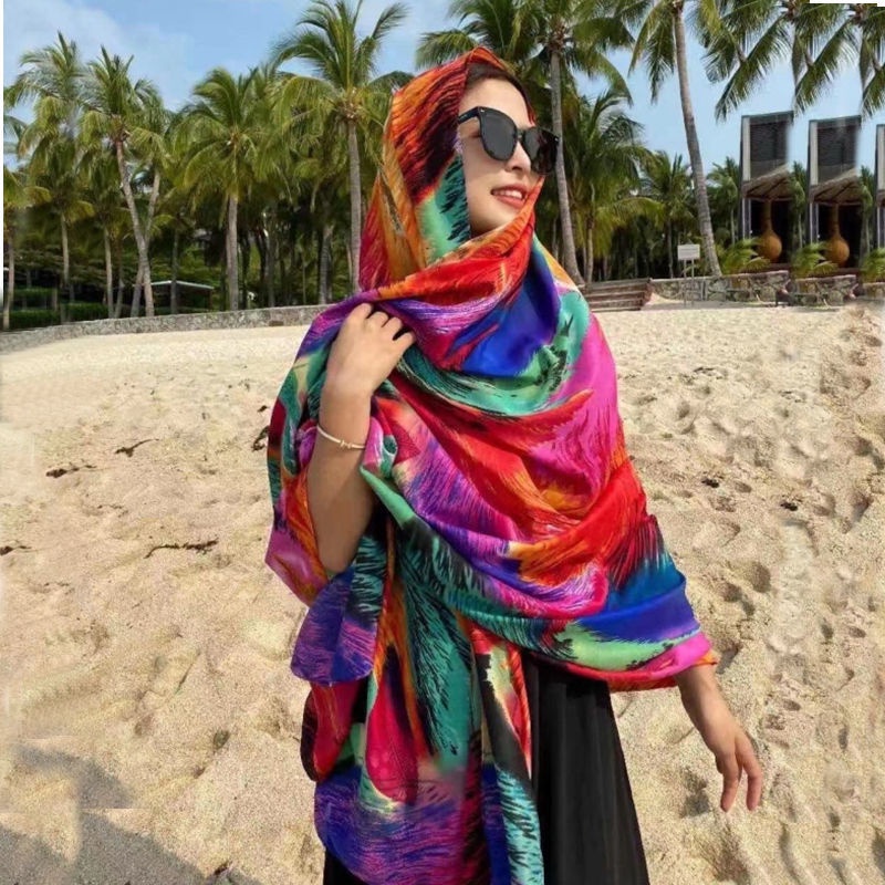 Khăn Choàng Lụa Dài Choàng Cổ Chống Nắng Đi Biển Thời Trang Xuân Hè Cho Nữ