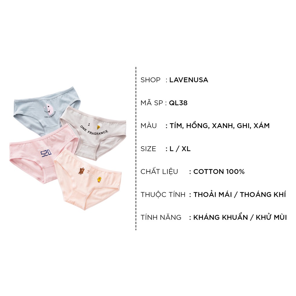 Quần lót nữ cotton cao cấp co giãn kháng khuẩn in hình đáng yêu dễ thương QL38 | BigBuy360 - bigbuy360.vn
