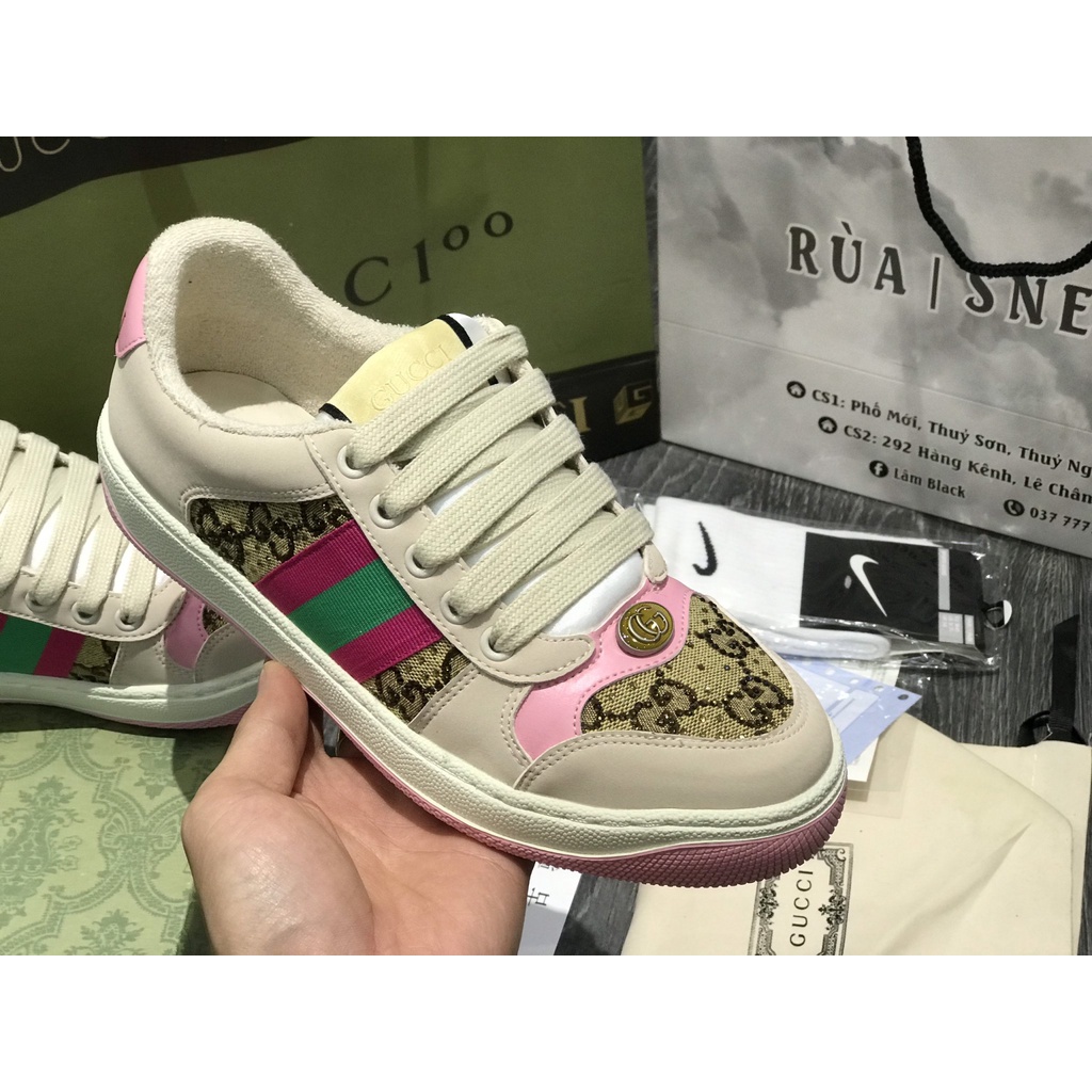 Siêu Phẩm Giày Thể Thao Sneaker Gu..CCi Hồng Đính Đá SIêu Xinh Cao Cấp Ảnh Thật + freeship + Tặng Tất
