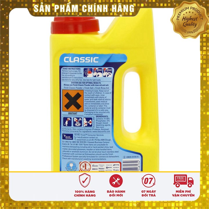Bột rửa bát Finish 1kg Made in Eu, muối finish loại nhỏ chính hãng dùng cho máy rửa bát