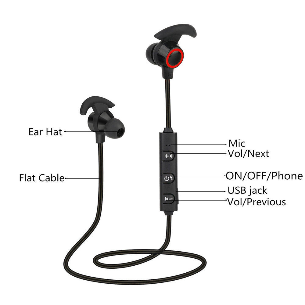 Set tai nghe nhét tai Bluetooth 4.2 +EDR thiết kế vòng cổ tiện dụng và phụ kiện