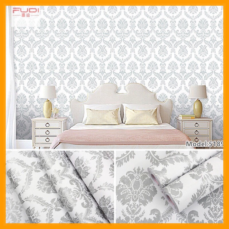 10m giấy dán tường sẵn keo hoa văn châu âu bạc mới (10m x 45cm/ cuộn) 5189