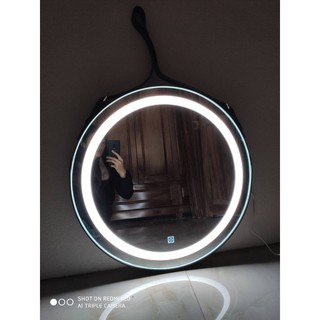 Gương Tròn Đèn LED 3 MÀU ✨Dk 40cm✨ Siêu Sáng Dây Da Treo Tường Cao Cấp