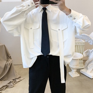 ✦AFFLIGA✦ Áo Sơ Mi Tay Dài Cổ Đứng Thiết Kế Đơn Giản Thời Trang Đường Phố Hàn Quốc Cho Nam