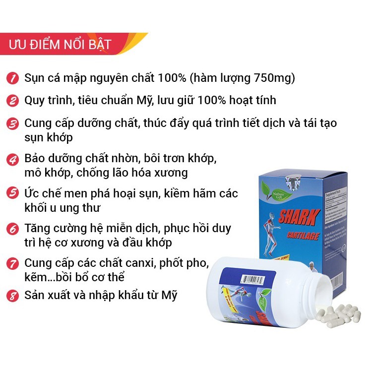 Hỗ trợ sụn Khớp Shark Cartilage 100 viên/hộp