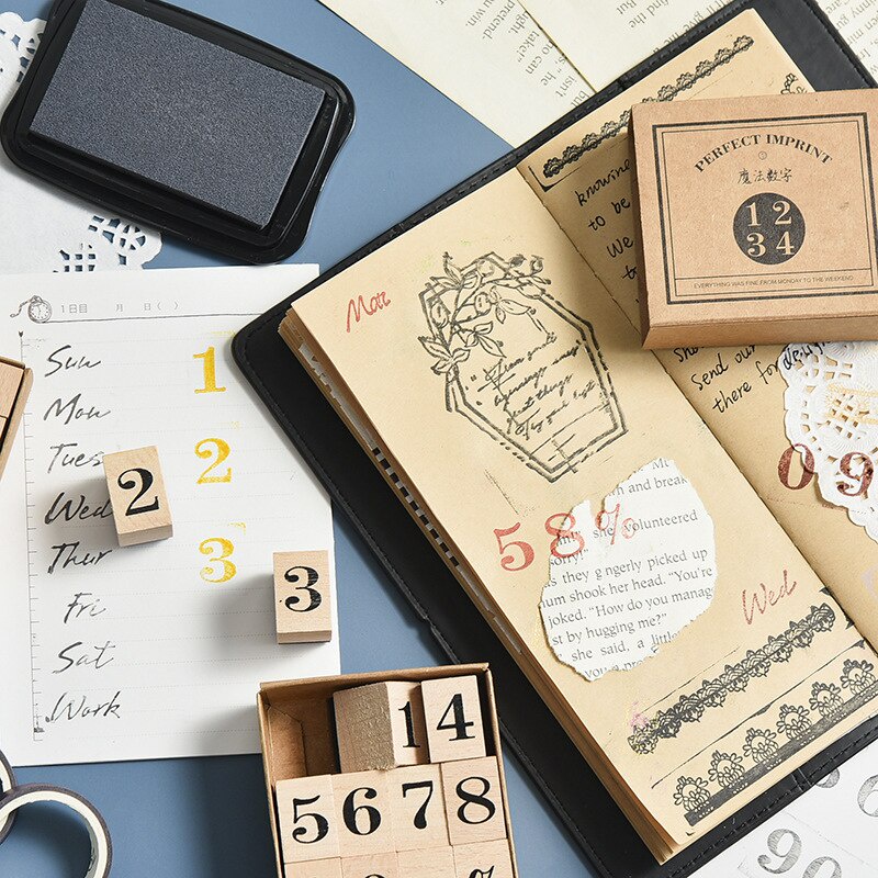 Con dấu gỗ họa tiết chữ/ số dùng trang trí lịch thủ công