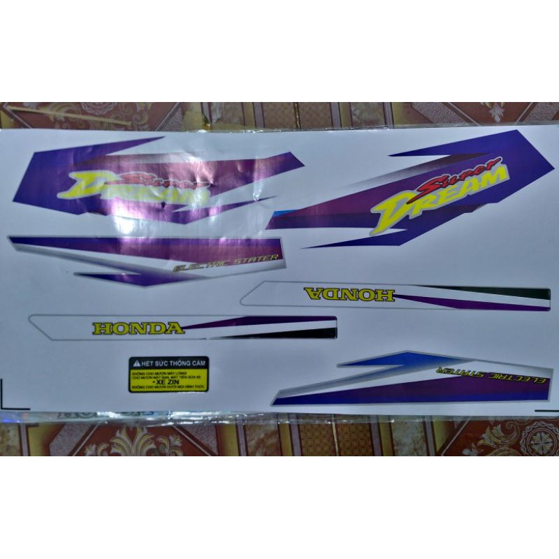 bộ tem dream 7 mảnh màu xanh dán xe dream