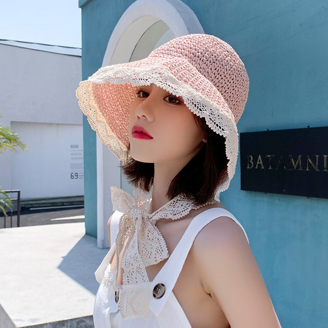 Nón Cói Vành Ôm Phối Viền Ren Chống Nắng Cực Xinh