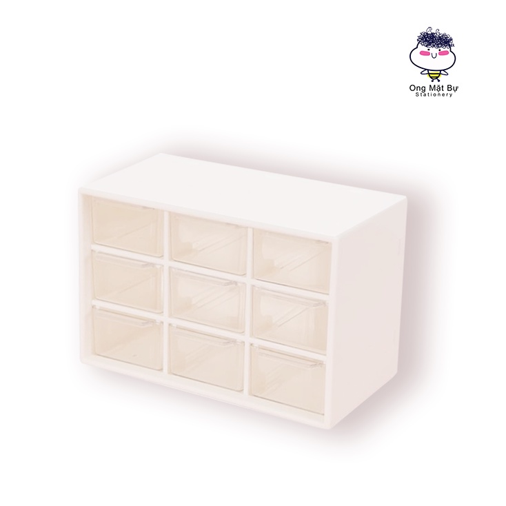 (Thanh lí : Lỗi nứt kính không đáng kể ) Tủ Kệ Mini 9 ngăn Siêu Tiện Lợi Đựng Phụ Kiện Văn Phòng Phẩm- Ong Mặt Bự
