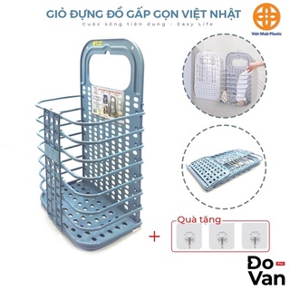 Giỏ đựng đồ gấp gọn thông minh Việt Nhật tặng móc dính trong, giỏ treo tường đựng quần áo đồ dùng nhà tắm