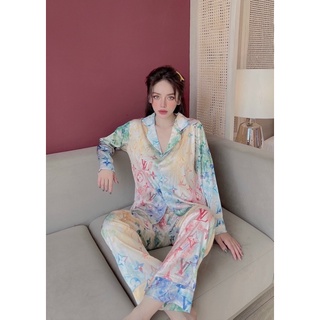 [Clip thật]Đồ bộ nữ Pijama lụa Latin, hoạ tiết LV sang