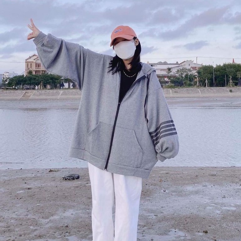 Áo Khoác Nỉ Nữ Sọc Cánh Tay Meestore Áo Hoodie Dáng Rộng Unisex In Vạch Thom Brown Siêu Hot | BigBuy360 - bigbuy360.vn