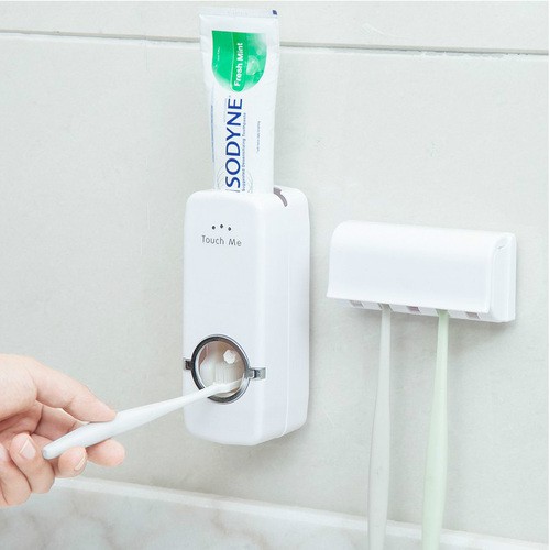 Dụng cụ lấy nặn kem đánh răng dán tường siêu dính dễ dàng sử dụng để treo 4 bàn chải đánh răng