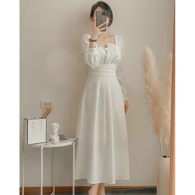 Đầm nữ đầm dự tiệc tay dài nhún ngực🎈HÌNH THẬT️🎈 đầm nữ dáng xoè tiểu thư chất vải Umi | BigBuy360 - bigbuy360.vn