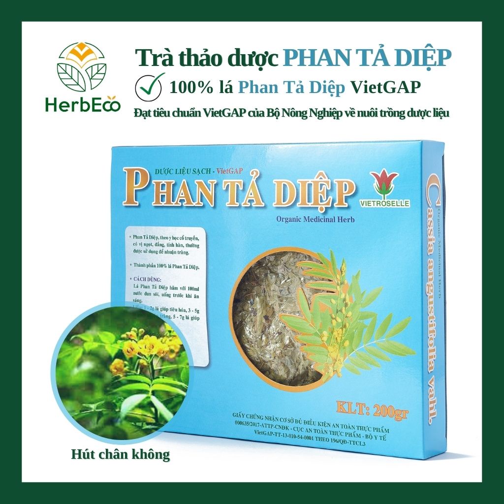 Trà Phan Tả Diệp HERBECO. Trà thảo mộc, dược liệu Phan Tả Diệp giảm táo bón, rối loạn tiêu hóa, nhuận tràng. [200gr]
