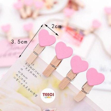 Sỉ Set 10 Kẹp Gỗ Hình Trái Tim Trang Trí Cực Xinh T026