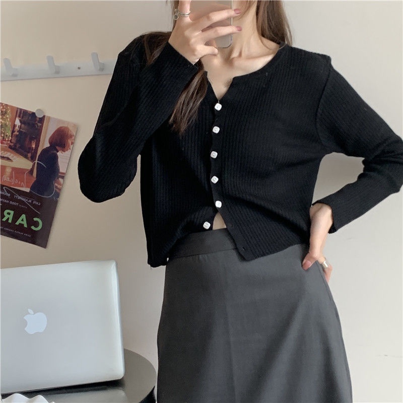 IELGY   Áo Cardigan Dệt Kim Tay Dài Phong Cách Hàn Quốc