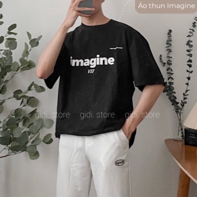 Áo thun tay lỡ Nam Nữ Unisex cổ tròn - áo phông nam ngắn tay in chữ Imagine VII