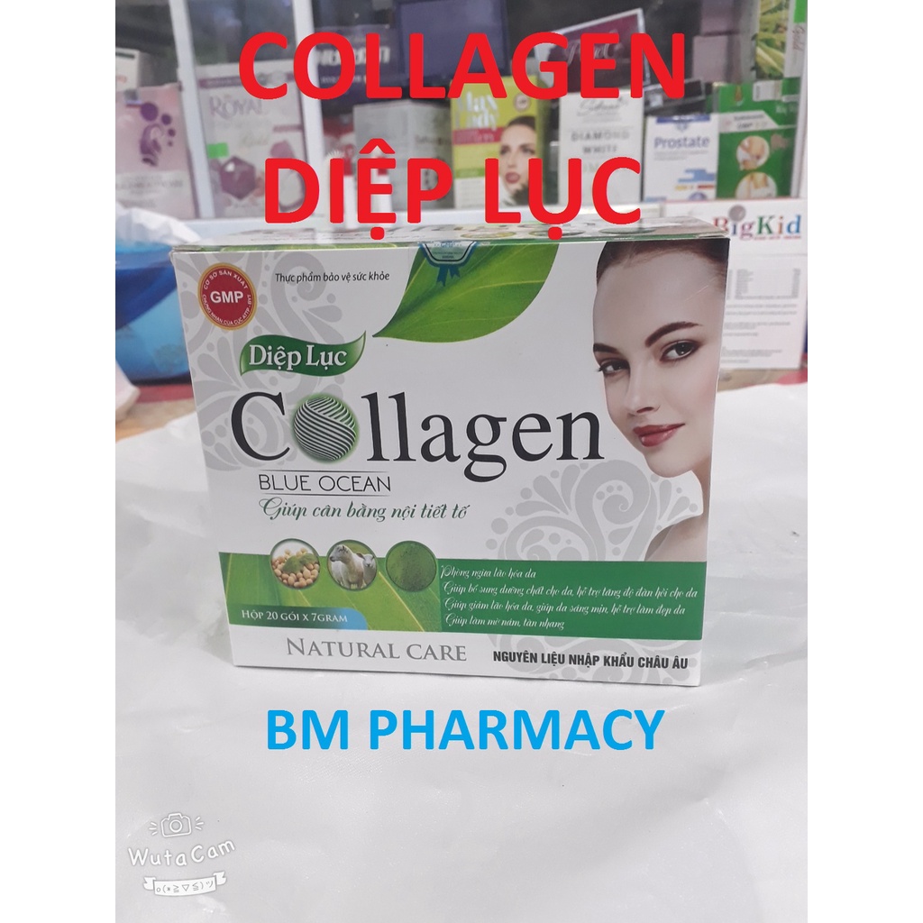COLLAGEN DIỆP LỤC gói, giúp cân bằng nội tiết tố, giúp mờ nám, giúp giảm lão hóa da, làm căng, sáng da, khỏe tóc và móng