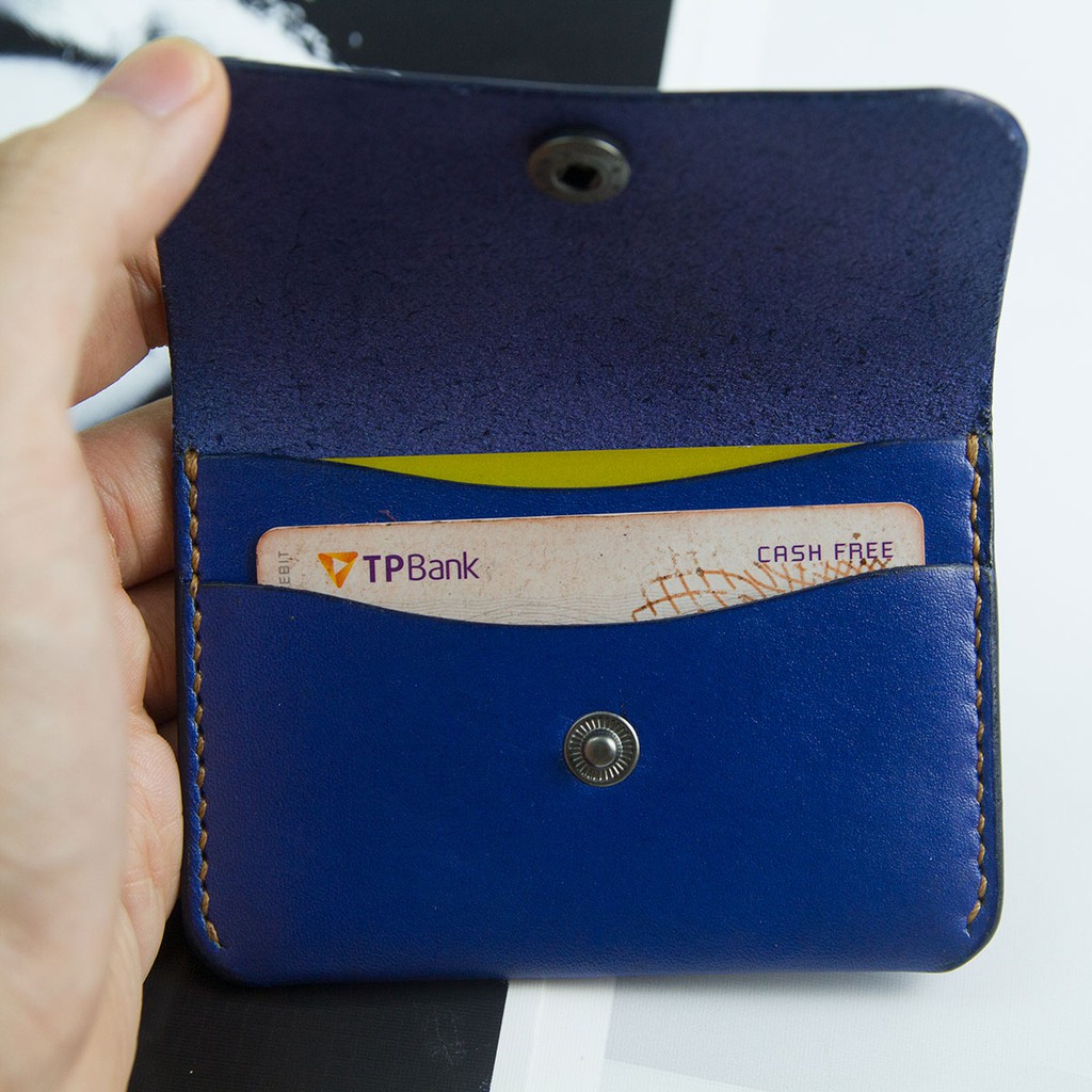 Ví nữ mini - màu xanh - da bò thật - sản phẩm thủ công hoàn toàn