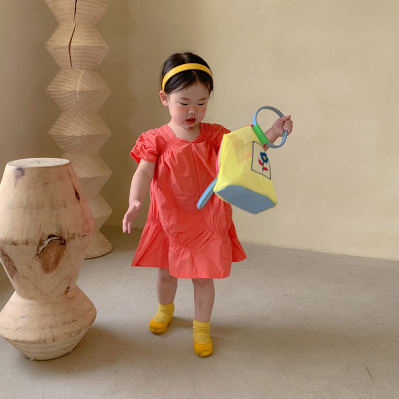 Đầm Cotton Màu Trơn Mùa Hè Phong Cách Hàn Quốc Mới Cho Bé Gái