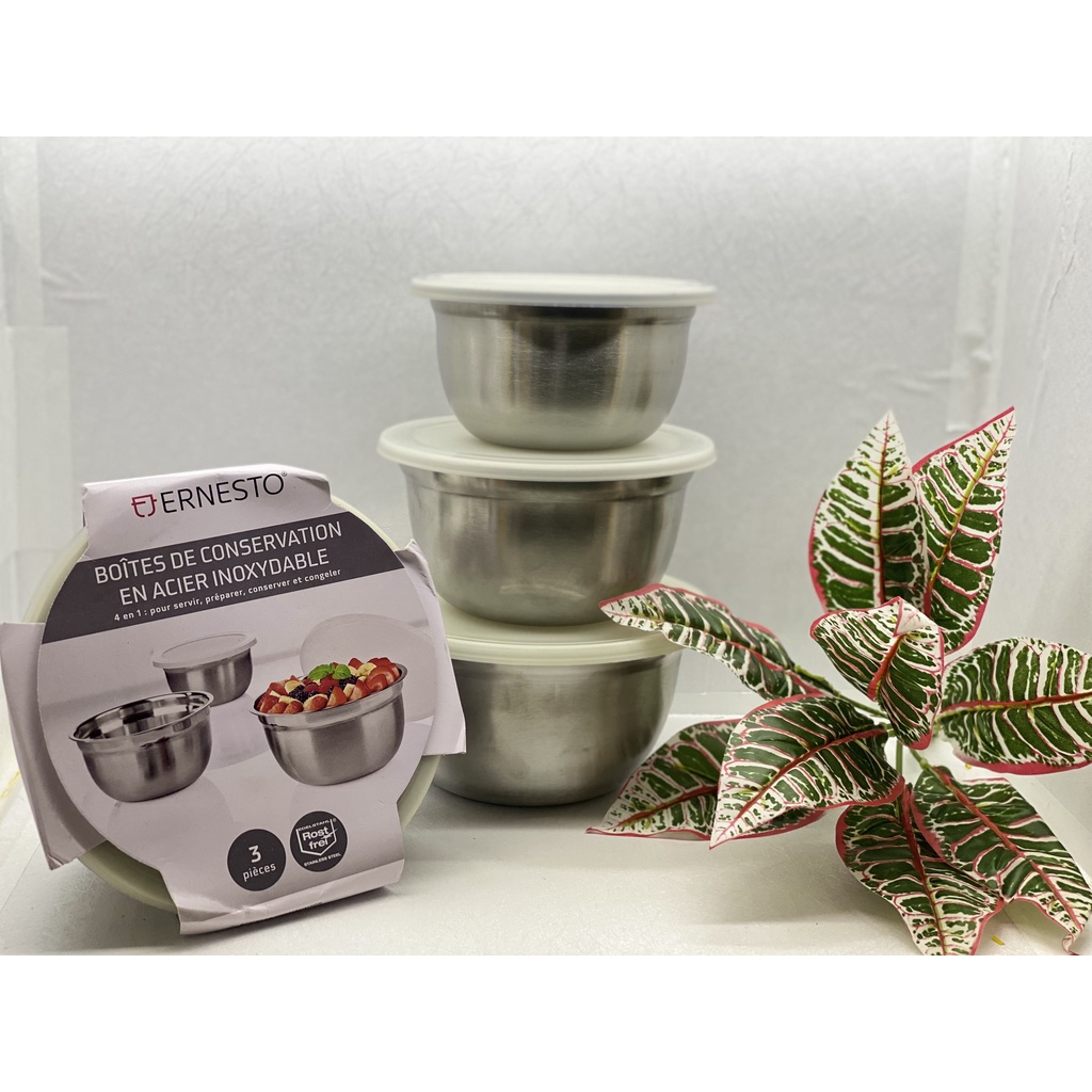 Sét 3 thố inox Ernesto có nắp Hàng Đức mua tại Pháp- Có tách sét