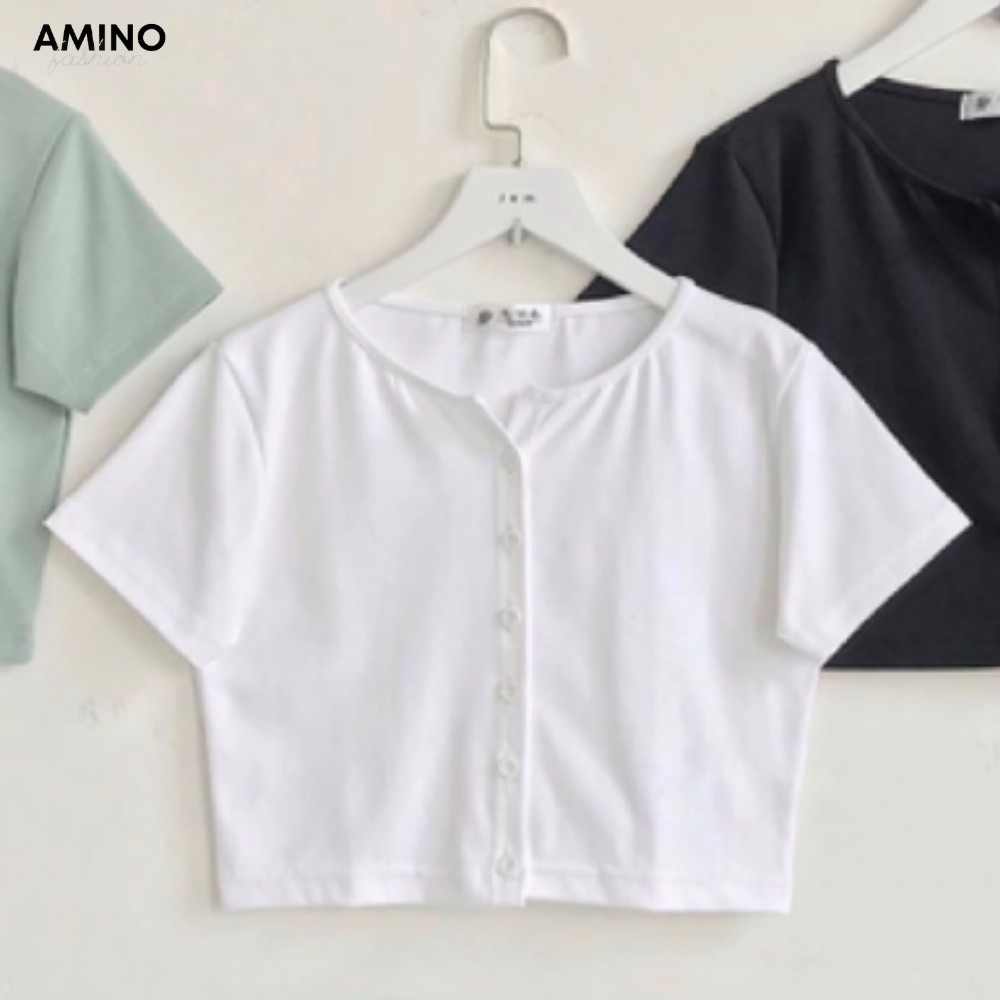 Áo croptop nữ tay ngắn phối cúc cài thời trang | BigBuy360 - bigbuy360.vn