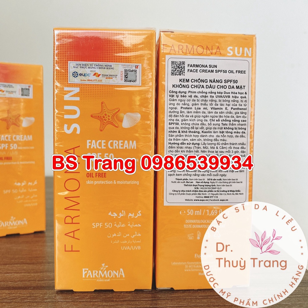 [NHẬP KHẨU] Kem chống nắng da dầu FARMONA SUN FACE CREAM SPF 50 OIL FREE 50ml