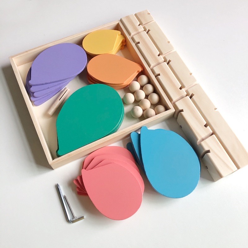 Đồ Chơi Tháp Gỗ Cầu Vồng Âm Nhạc thả bóng cho bé Montessori - Tháp Bóng Nhạc Bằng Gỗ